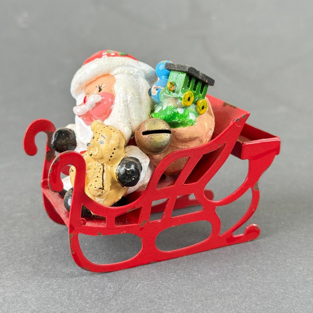 Enesco Santa Sleigh Figurine Vintage Metal Christmas Decor